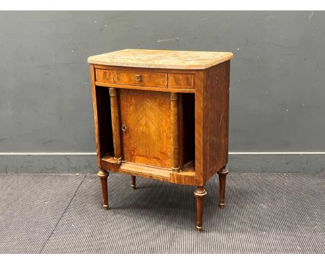 A Continental marble topped commode with marble top circa 1900with bow front, the single drawer over a cupboard door flanked 