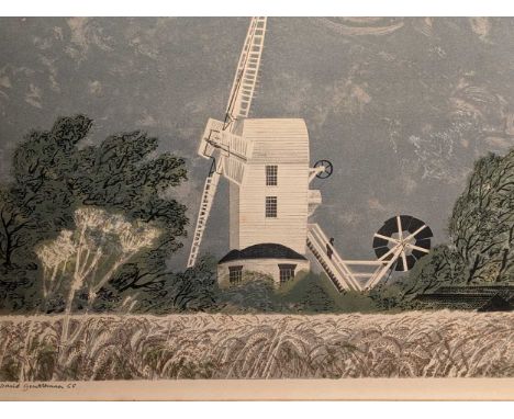 David Gentleman RDI (British. b.1930-) Watermill at Coltishall,Printed signature below the margin,and Saxtead Windmill, Unres