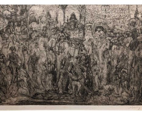 Marius Bauer (Dutch. 1867-1932) An Indian elephant Durbar,Signed and numbered 'no.45' in pencil,Etching,21cm x 30cm;With a fu