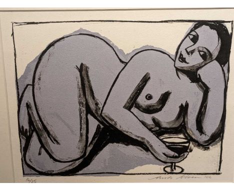 Anita Klein (Australian. b.1960-) Blue lady with wine,Signed and dated in pencil, '20(06)',Lithograph,22cm x 28.5cmThe lithog