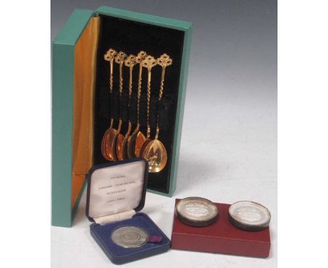 Two 1886 Cambridge commemorative glass rowing medals, Head of the River and Trial Eights, both named to J R Roxburgh; boxed g