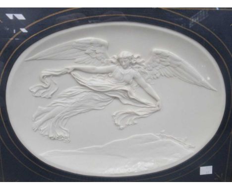 A Royal Worcester oval Parian plaque, by Hadley, possibly representing the greek myth of Helios and Nyx, signed, plaque measu