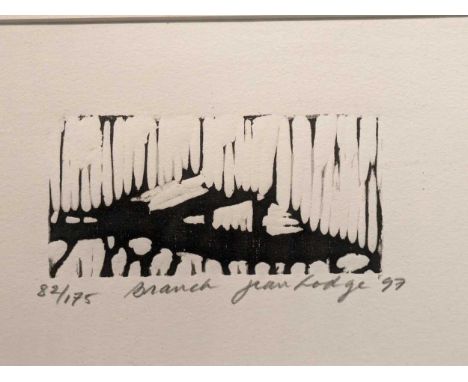 A Group of Six Pictures to include a signed limited edition (82/175) woodcut print by Jean Lodge, 11cm x 19cm; A signed limit