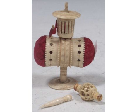Early 19th century bone pin cushion and puzzle, bobbin (3)