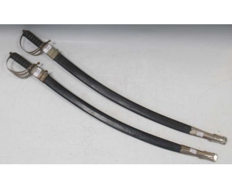Two presentation sabres with scabbards and wire bound grips, 87cm long with scabbard (2)