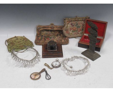 Collection of various items to include a Christian Dior stud box with inset CD to the top; an inkwell on leather stand; two p