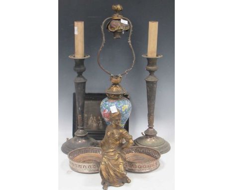 Small polychrome porcelain vase, with stylised peonies and chrysanthemums, possibly Chinese, with gilt brass fittings now as 