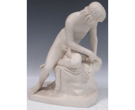 A Copeland Parian figure of Narcissus by R. A. Gibson, Crystal Palace Art Union, 31cm highdamage to instrument - the upper pa