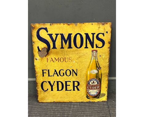 A vintage advertising enamel sign Symons famous flagon Cyder with bottle motif, 61 x 53cmPlease contact MBE or Jentel for a s