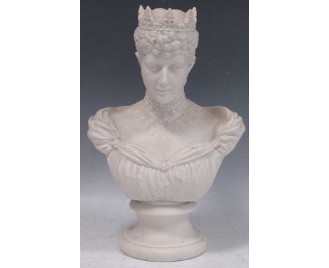 A Parian bust of Princess Alexandra, modelled by W. C. Lawton, impressed 'R&amp;L W C Lawton sculpt Dec 14th 1901', 30cms hig