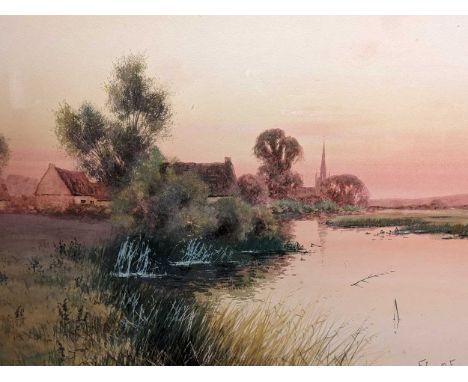 F. Corry M. Fraser (Early 20th Century British.) 'On the Ouse' - River Ouse, Cambridgeshire,Signed lower right,Watercolour,35