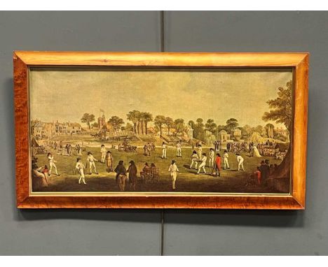 A MCC published limited edition oleograph 'Cricket at Moulsey Hurst' 225/500 35 x 73cm, together with another framed cricketi