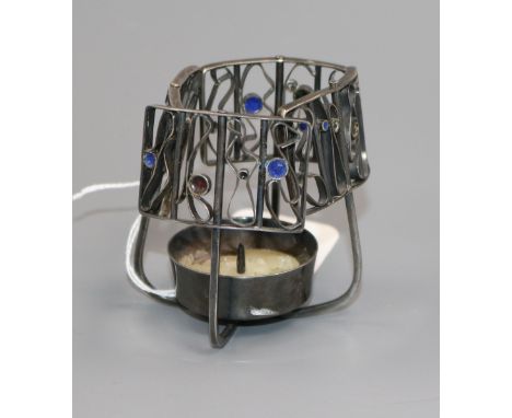 An American? Arts &amp; Crafts style Pennington sterling silver and enamel candle holder, height 75mm.