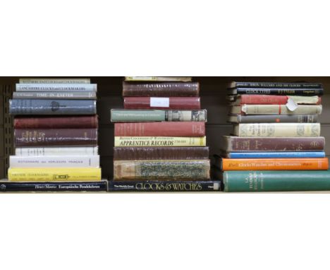 A quantity of clock and watch reference books including The Evolution of Clockwork, Reece's Clocks, Watches and Chronometers,