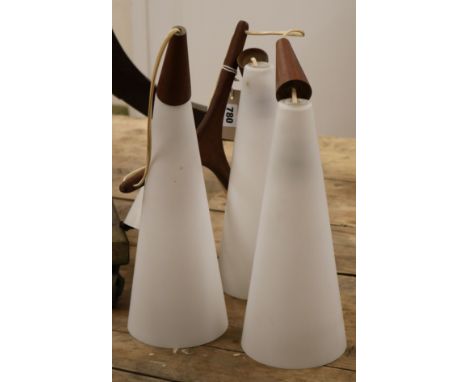 Attributed to McIntosh Kirkcaldy - a 1960s teak and opaque white glass ceiling light W.30cm