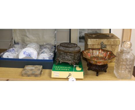 A boxed set of Royal Worcester coffee cans and saucers, A Kutani bowl, an electrotype trinket box and a snakeskin box