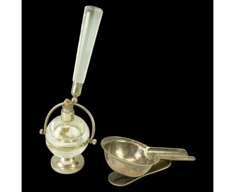 A late 19th / early 20th Century Asprey electroplate clip-on cigar ashtray together with a later electroplate-mounted glass "