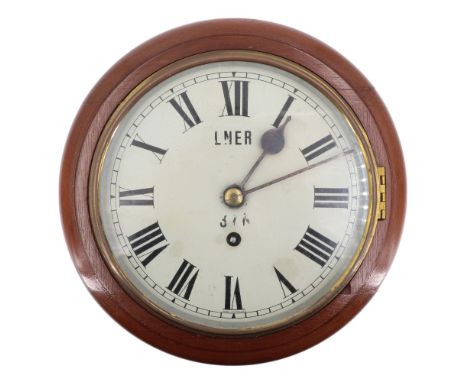 A 20th Century Smith's Astral mahogany office dial wall clock, having a fusee movement with white enamelled face bearing late