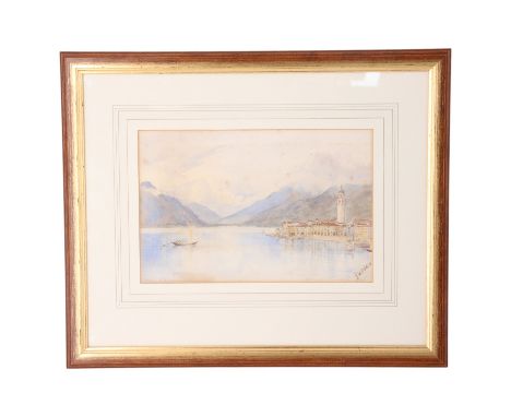 J W Oddie (Cumbria, 19th Century, fl. 1882- 1886)"Pallanza, L. Maggiore", a serenne view of the Italian / Swiss lake past the
