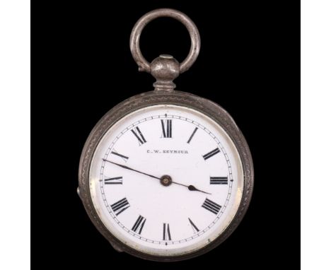 A Victorian silver fob watch by E W Seymour, 40 mm, (running when catalogued, accuracy and reliability not tested)