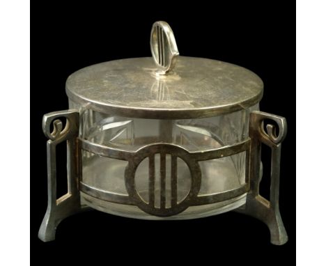 A late 19th / early 20th Century WMF Jugendstil cut glass and electroplate butter dish, 11 cm