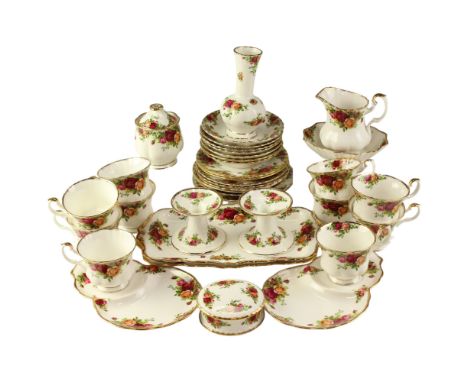 A group of Royal Albert "Old Country Roses" ceramics, including tennis cups and saucers, tallest 15 cm 