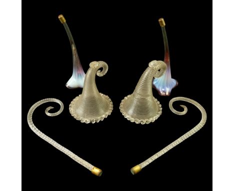 A group of Victorian glass epergne elements including cornucopia, trumpets and scroll branches