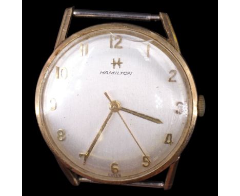A mid-1960s Hamilton 9 ct gold wristwatch, having a calibre 60 manual-wing 17-jewel movement and vertically-brushed silver fa