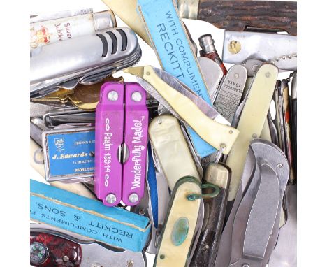 A collection of folding pocket knives including Manchester City, Blackpool Tower and Royal commemorative examples, "Glamour G