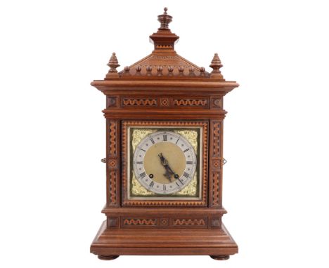 A late 19th Century inlaid-walnut bracket clock by Winterhalder &amp; Hofmeier, having a two-train movement with gilt square 