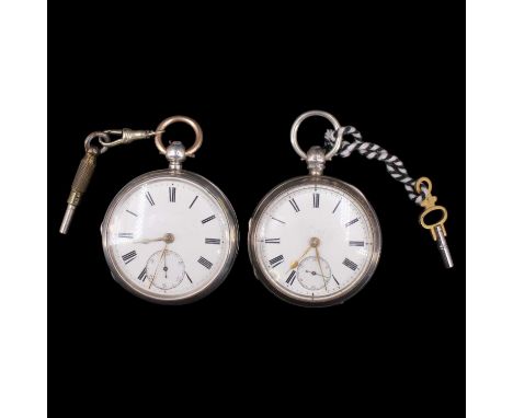 Victorian silver key-wound pocket watches by Sims of Watford and Bentley of Birmingham, 48 mm and 50mm, (running when catalog