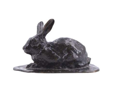 Roger Godchaux (French, 1878-1958), a rabbit sat with ears alert, bronze, signed within the sculpture, Susse Freres Paris fou