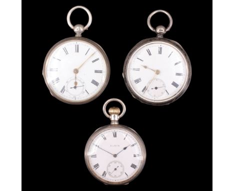 A late 19th Century Brooklyn Watch Co silver key-wound pocket watch, together with Elgin and Waltham silver watches, (running