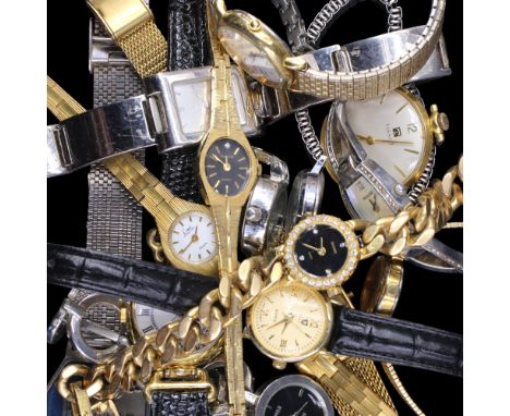 A group of vintage to contemporary wristwatches, including a gilt-metal Tissot fob watch, Timex, Accurist and other watches