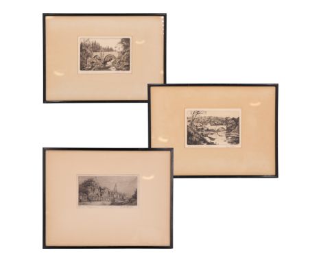 Two drypoint etchings of Aberdeenshire by Ray Allen (early 20th Century), comprising "Brig o' Balgownie - Aberdeen" and "Brig