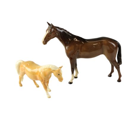 A Beswick brown thoroughbred racing horse together with a Palomino Boy's Pony (model 1480)
