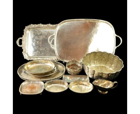 Late 19th Century / early 20th Century and other electroplate, including a large footed tea tray having a gadrooned rim, an o