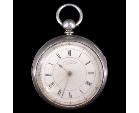 A Victorian silver Patent Marine Chronograph open-faced pocket watch, having a white enamel face with gilt poker hands and Ro
