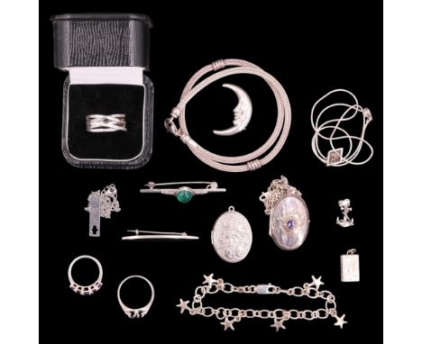A group of largely contemporary silver / white metal jewellery, including a late 19th Century almandine and silver finger rin