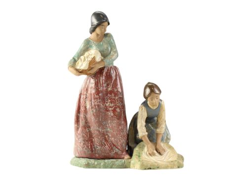 A 1990 Nao "Daily Chores" Gres porcelain figure group, height 43.5 cm [Lladro]