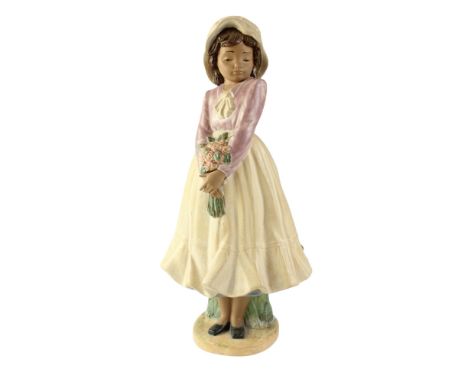 A 1991 Nao Gres porcelain figurine of a girl with a bouquet of pink roses, height 36 cm [Lladro]
