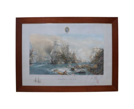 After William Lionel Wyllie (1851 - 1931)"Trafalgar, 2.30 pm", a print of the Battle of Trafalgar which hung in the Officers'