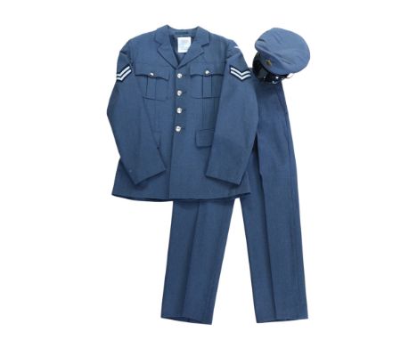 A QEII RAF corporal's No 1 dress tunic and trousers, together with an earlier cap