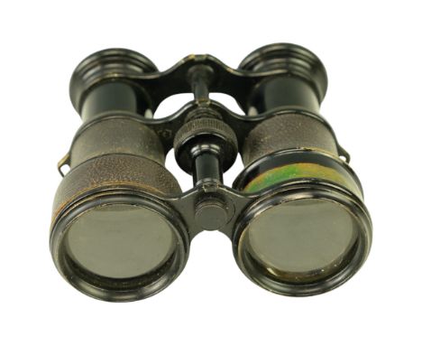 A set of early 20th Century "Aviation" binocular field glasses by Iris of Paris, emblazoned with a depiction of a monoplane a