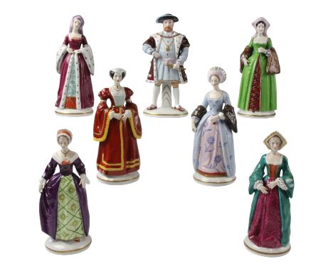 Sitzendorf "Henry VIII and His Six Wives" porcelain figurines, tallest 21 cm
