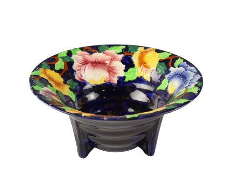 A 1930s / 1940s Maling "Peona" dark blue footed bowl, pattern 6504, 23 cm x 23 cm x 11 cm