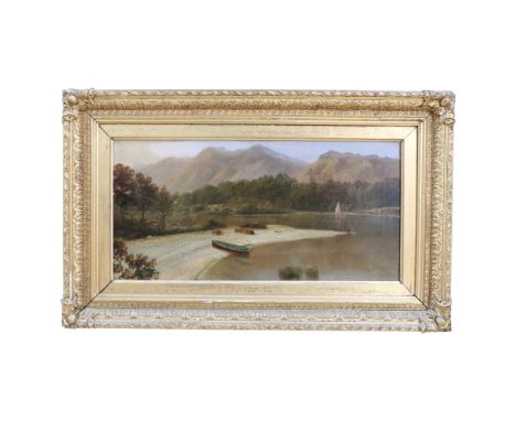 William Mitchell (Cumberland, 1806 - 1900)"Silver Strand, Loch Katrine", the small beach promontory with abandoned rowing boa