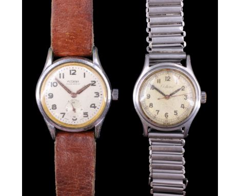 A 1940s Certina wristwatch, having a calibre KF304 movement and silver face with rail track fifths of a second chapter and 24