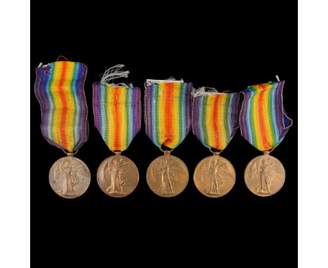Five Victory medals respectively to 23901 Corporal W L Tannahill, 33740 Private A H Kinge, 203315 Private D Thomas, 12455 Pri