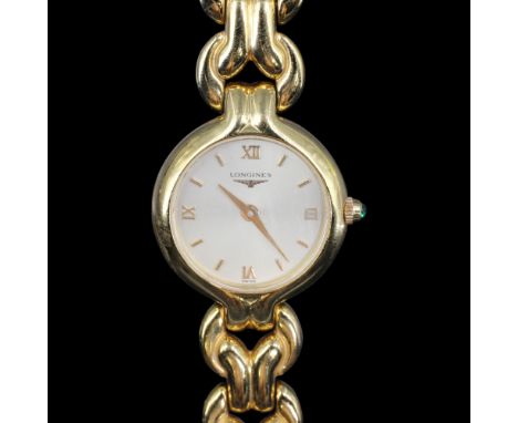 A 1969 Longines lady's wristwatch, having a calibre L332.2 movement with a radially brushed champagne face, gilt dauphine han